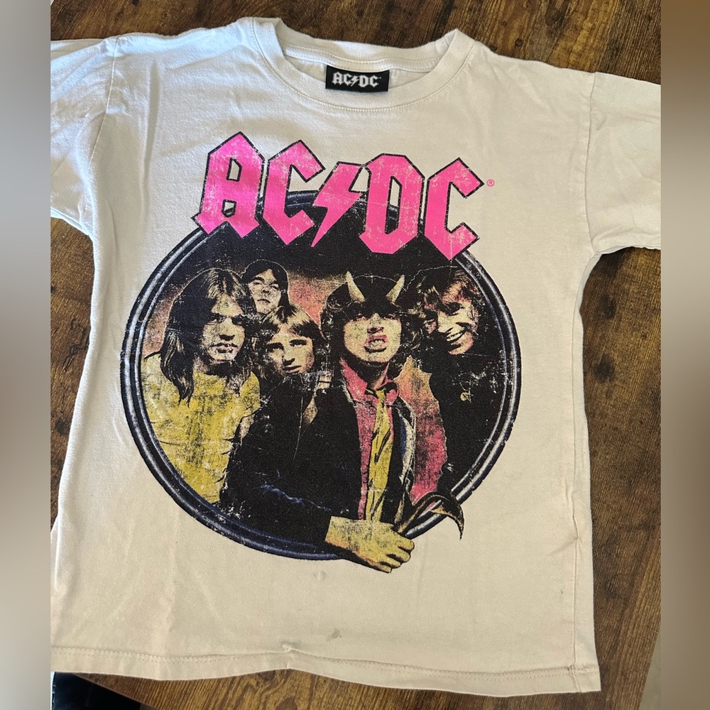 Cotton On AC/DC Kids Tee - Cream & Pink